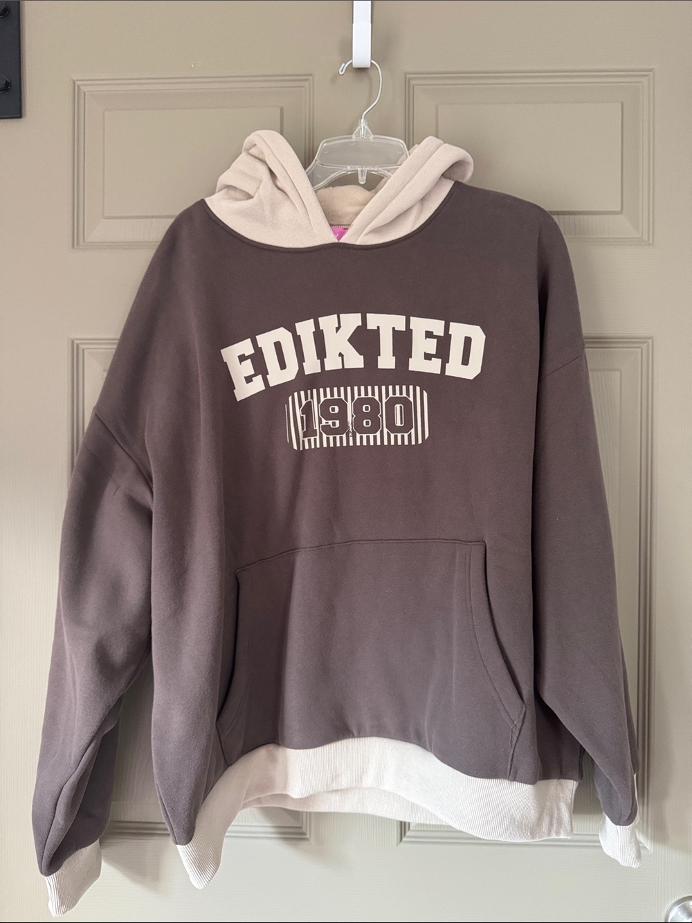 Edikted Brown Hoodie with Cream Lining and Logo